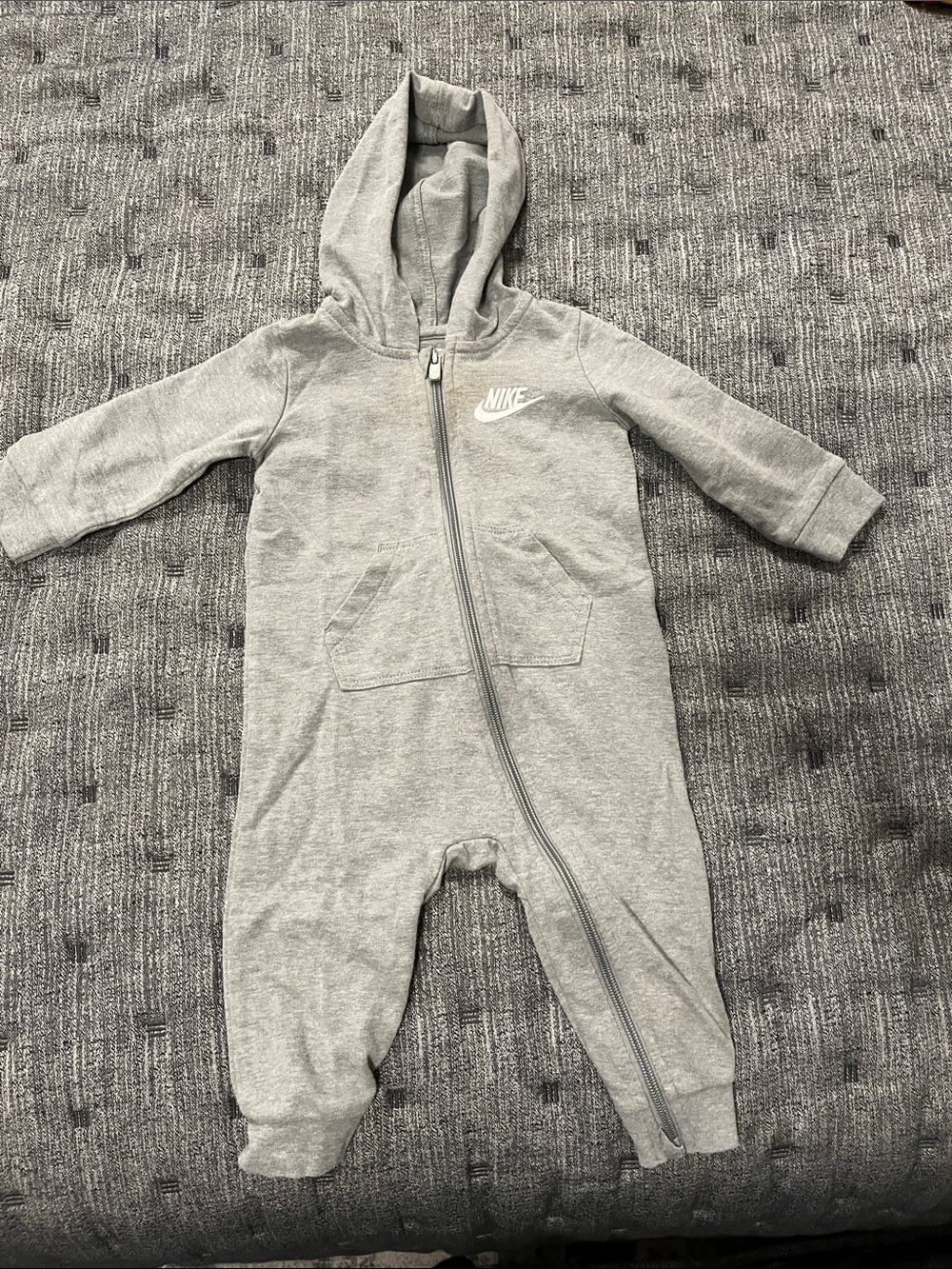 Nike Light Gray Hooded Baby One-Piece Romper